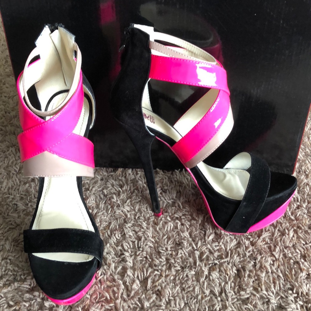 Hot pink and black heels